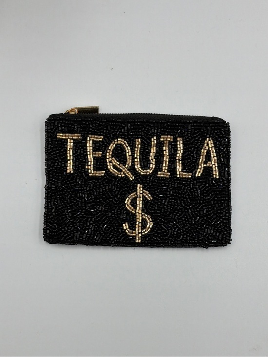 Accessories - Black Beaded 'TEQUILA $' Zip Pouch
